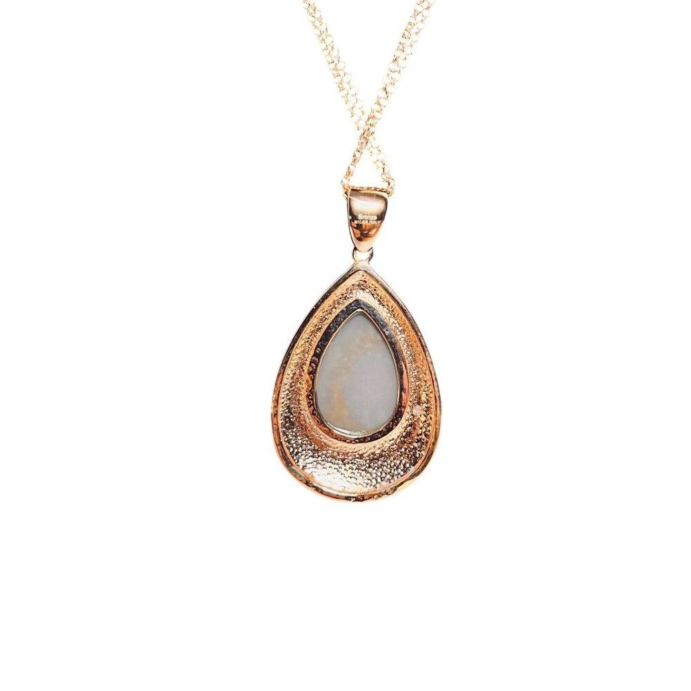 Bronzo Italia Rose Gold Tone Necklace With Blue Druzy Teardrop Pendant (6290) - Picture 3 of 9